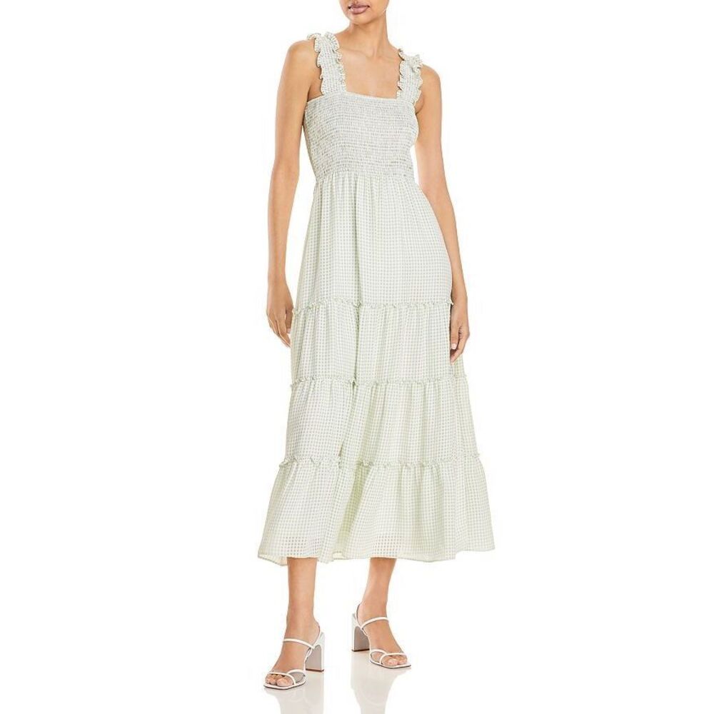 Lucy Paris Smocked Gingham Maxi Dress in Green Size XS